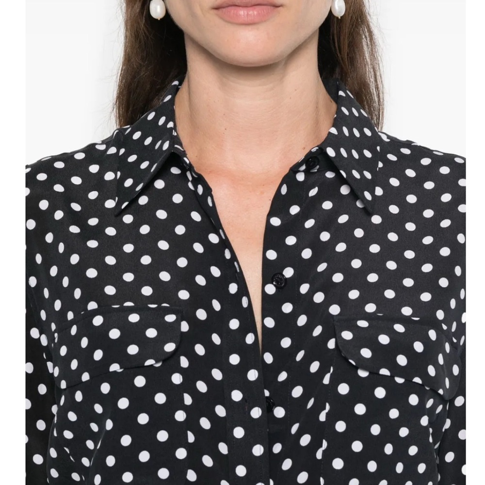 Equipment Black and White Button Down Long Sleeve Blouse